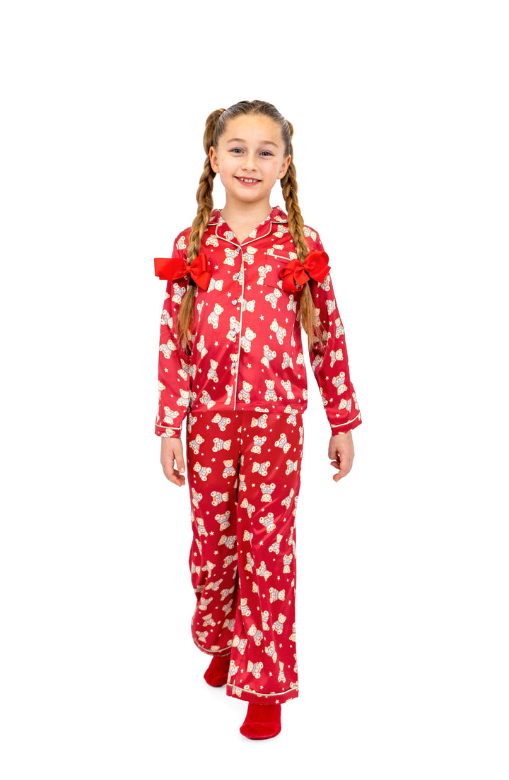 Girls Jolly Teddy Long Sleeve Satin PJ