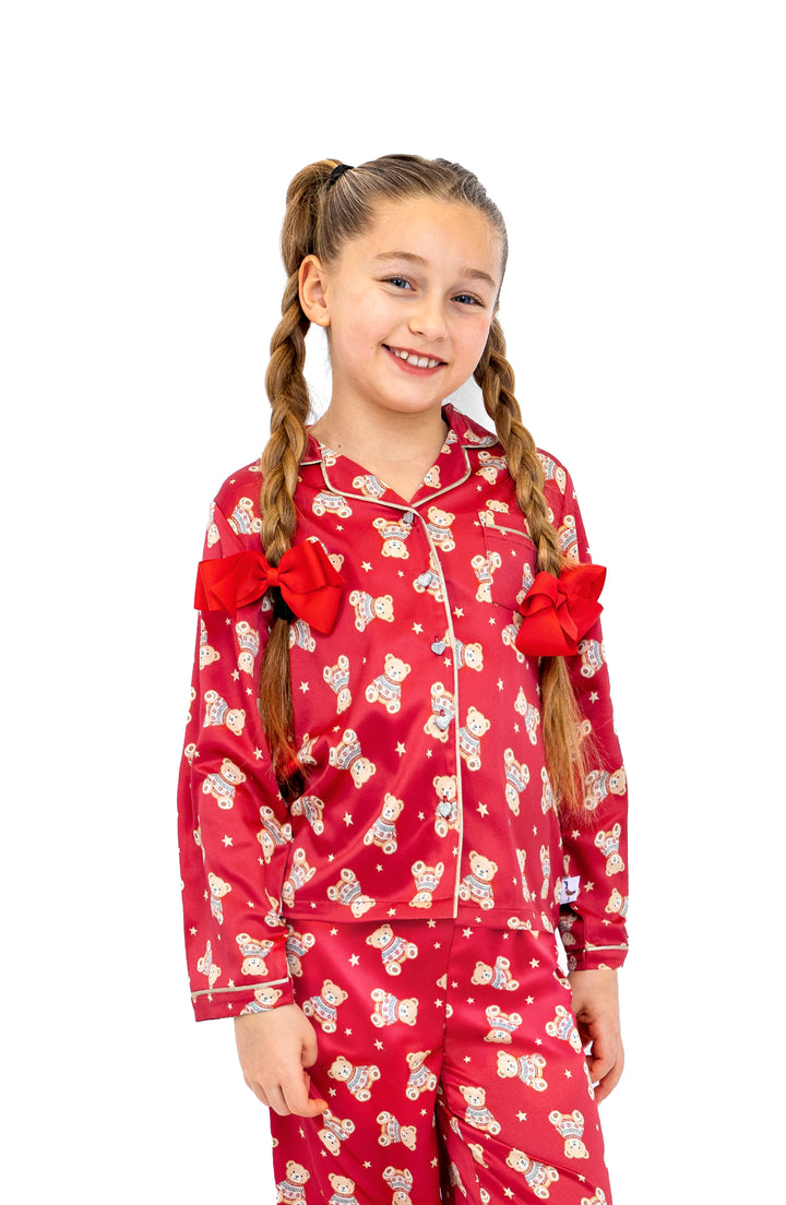 Girls Jolly Teddy Long Sleeve Satin PJ