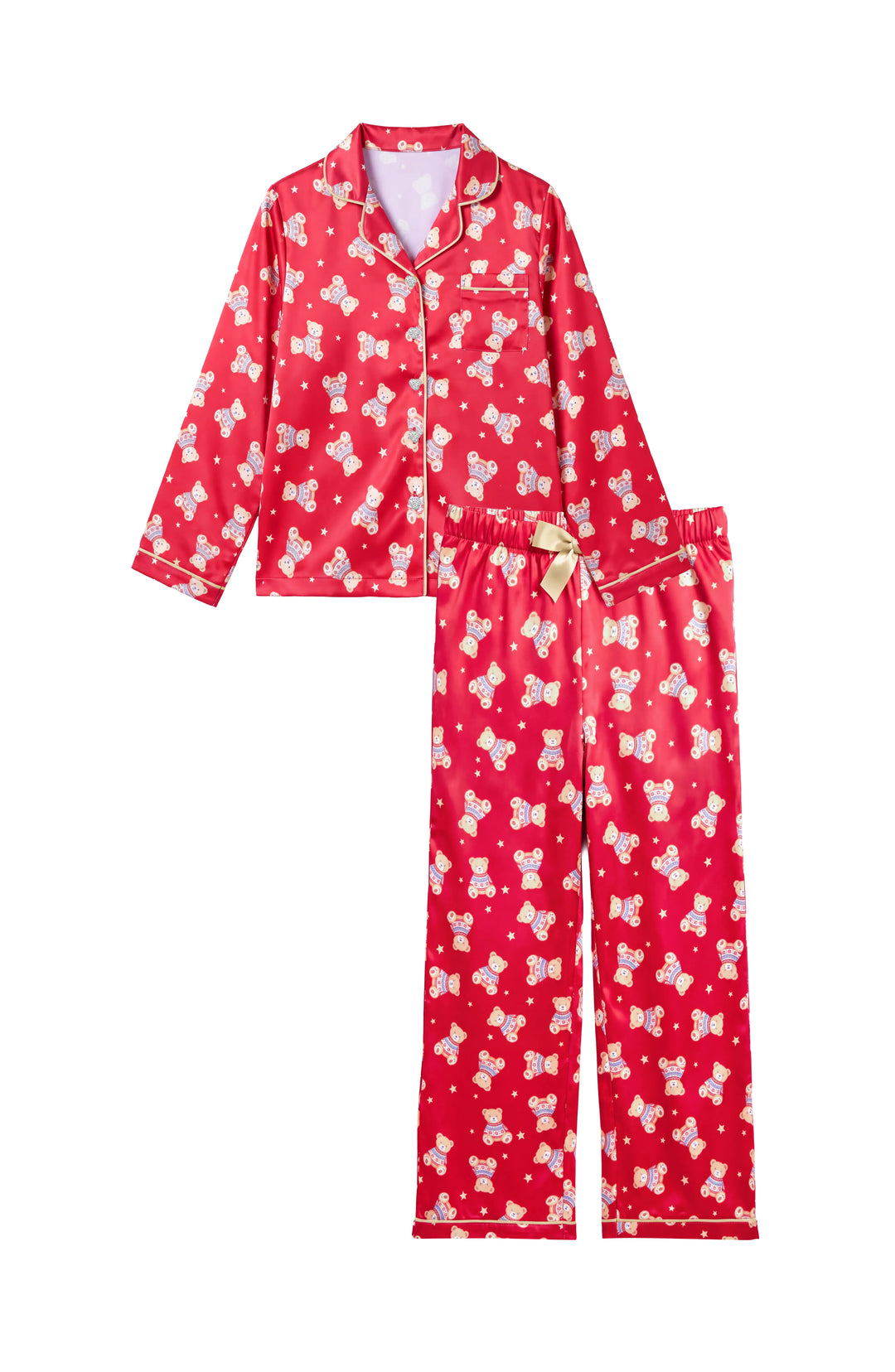 Girls Jolly Teddy Long Sleeve Satin PJ