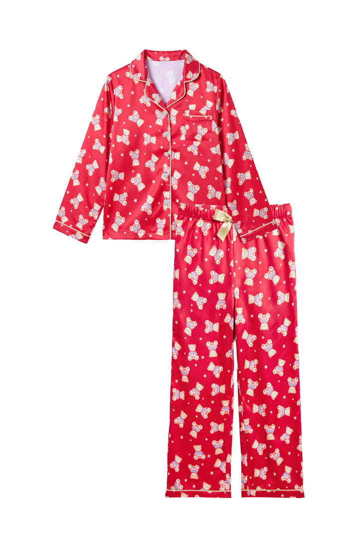 Girls Jolly Teddy Long Sleeve Satin PJ
