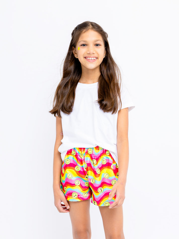 girls plush lounge shorts in multicolor print