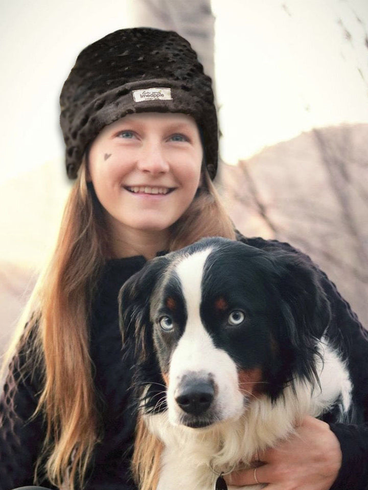 girls minky bubble beanie and reversible bubble blanket gift set