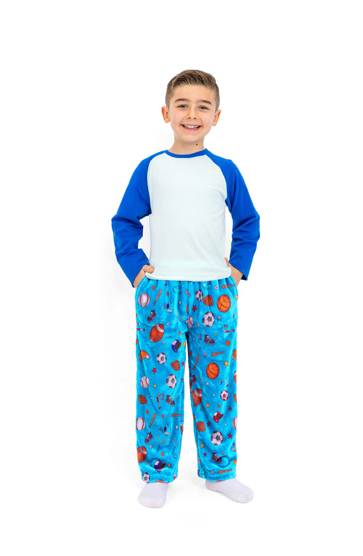 Boy's Blue Sports Printed Plush Pant
