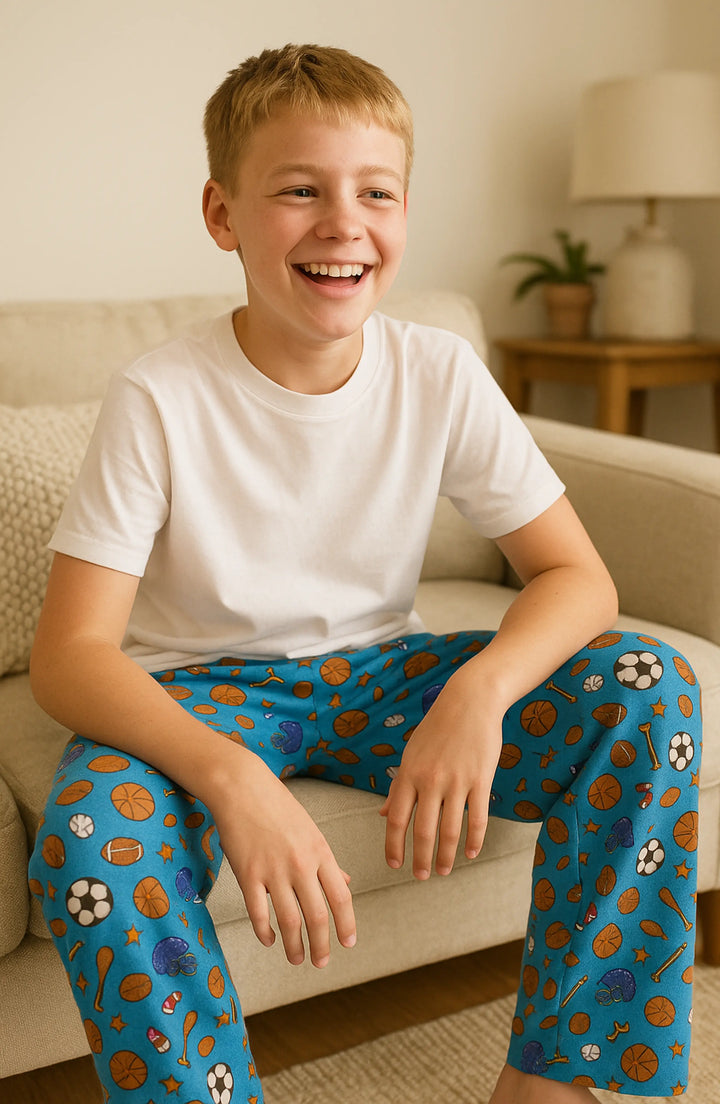 Boy's Blue Sports Printed Plush Loungewear Pant