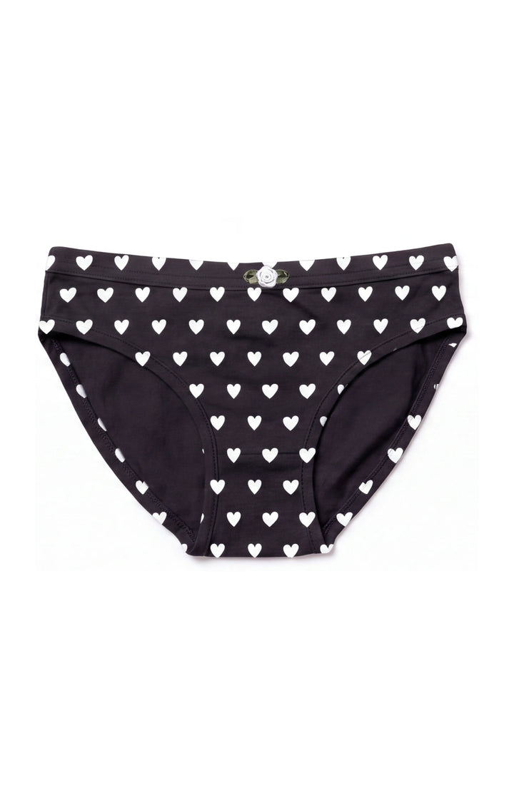 Girls Underwear 3 Piece Set - Black & White Hearts & 2 Solid Black