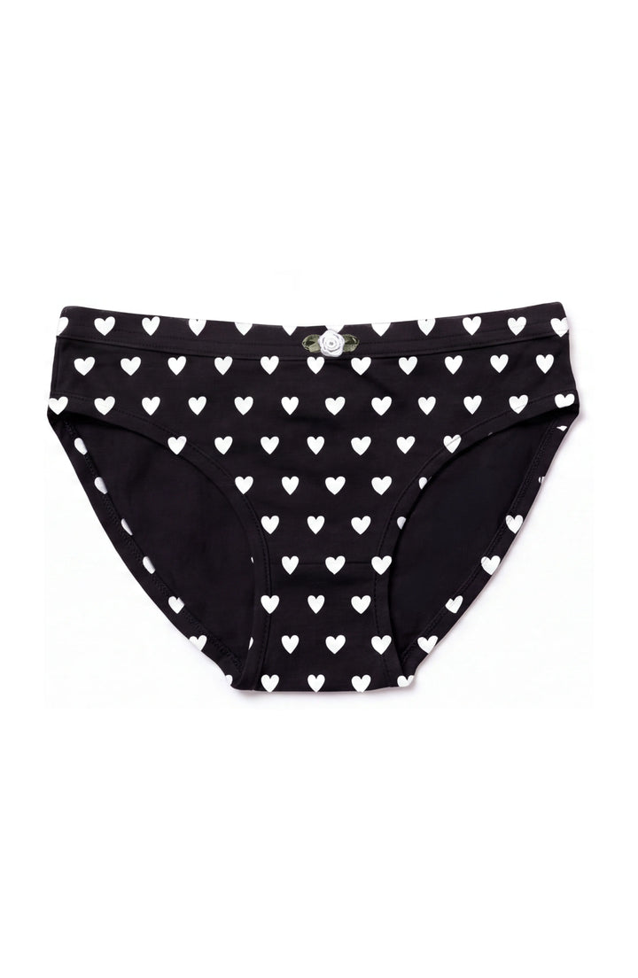Girls Underwear 3 Piece Set - Black & White Hearts & 2 Solid Black