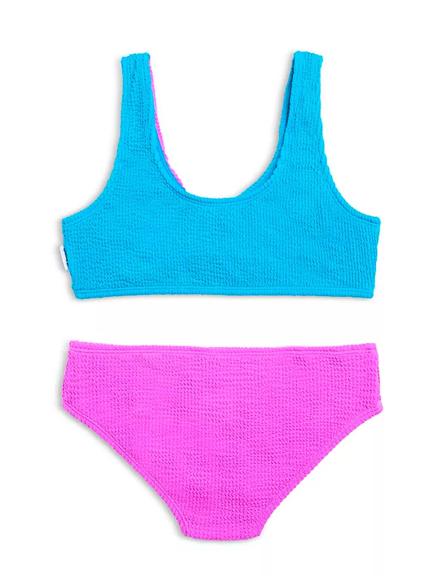 Cropped Tankini with Ring at CF and Crinkle Texture