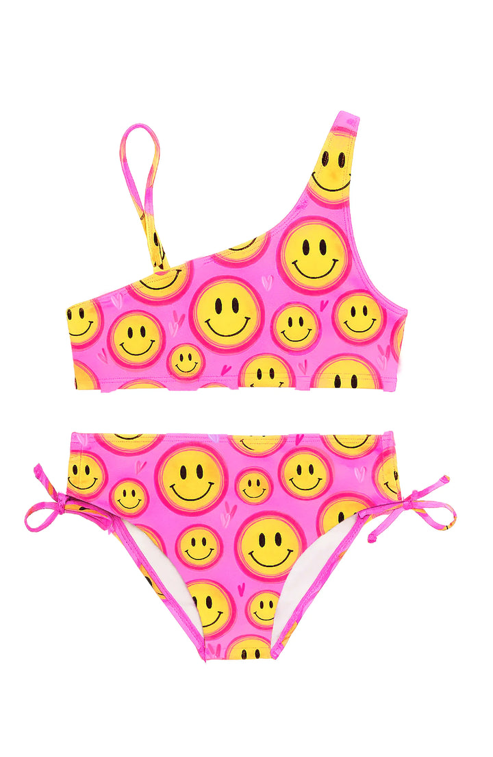 Aria Smiley Face Printed One Shoulder Bikini Swimsuit