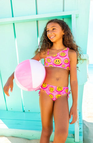 Aria Smiley Face Printed One Shoulder Bikini Swimsuit