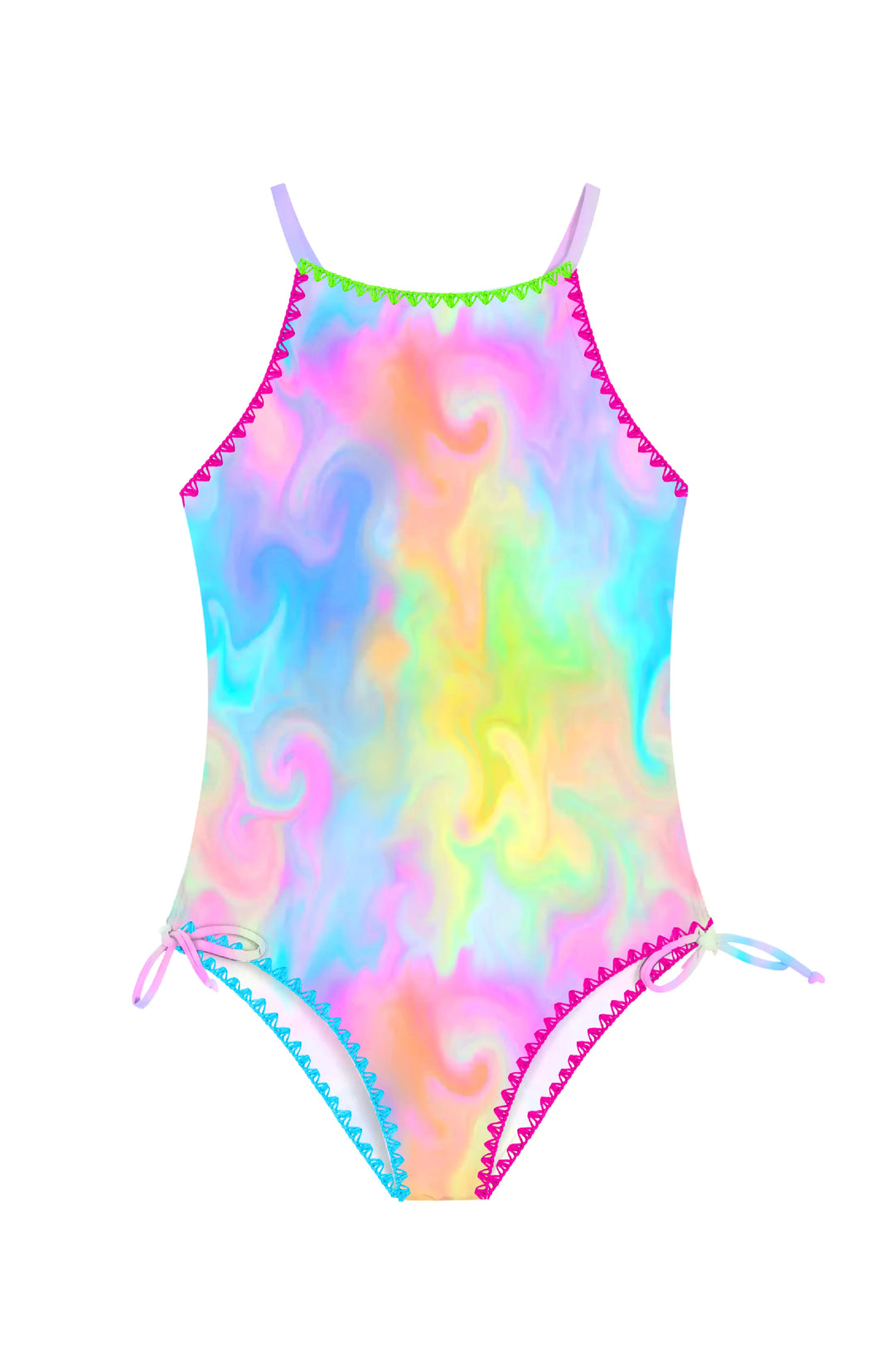 Azura Marble Printed One Piece Swimsuit with Embroidered Trim