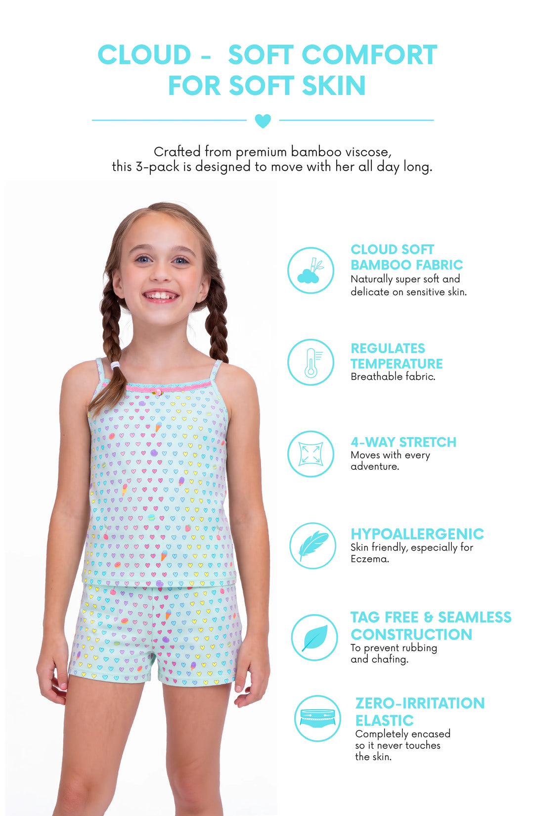 Aqua Heart Print Cami Jersey Set