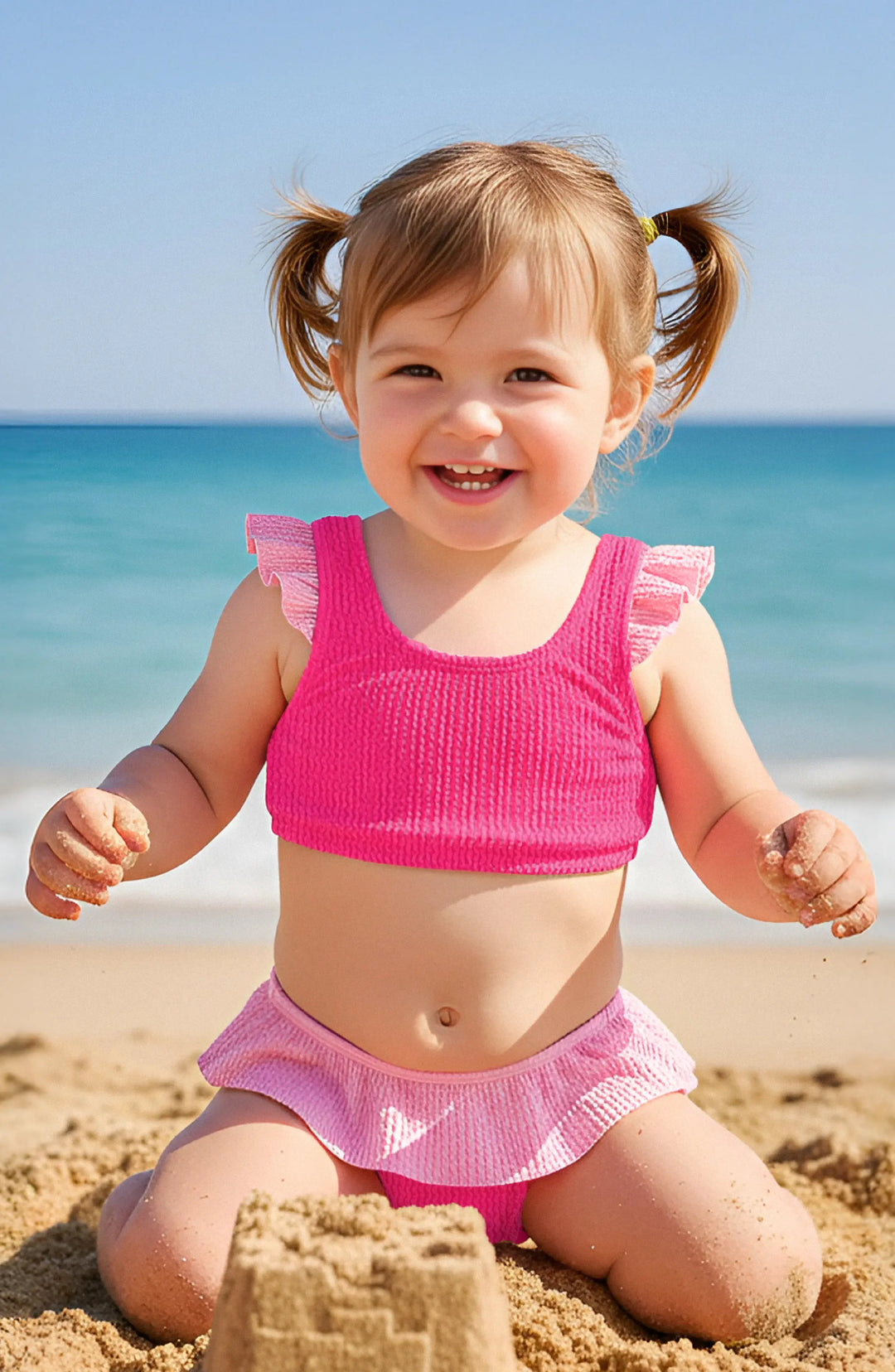 Daisy Toddler Crinkle Ruffle Bikini - Fuchsia