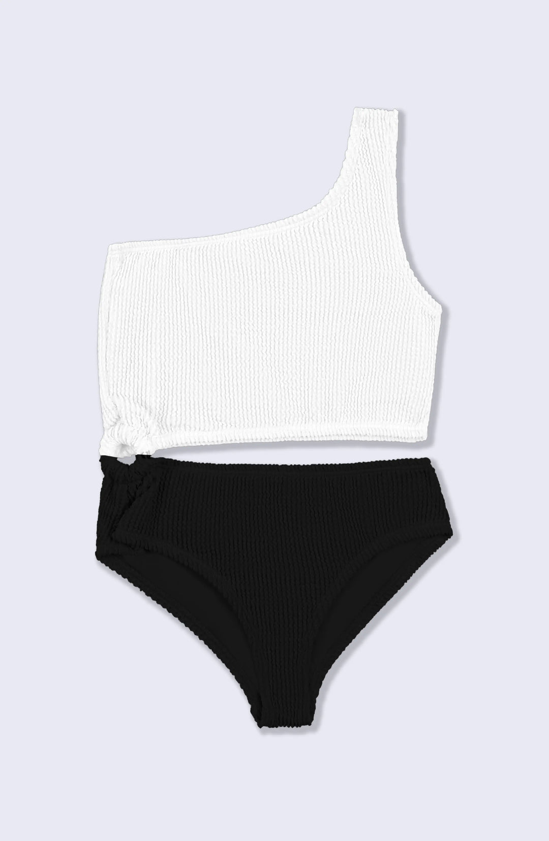 Dina Crinkle Side Cutout One Piece Swimsuit - Black and White