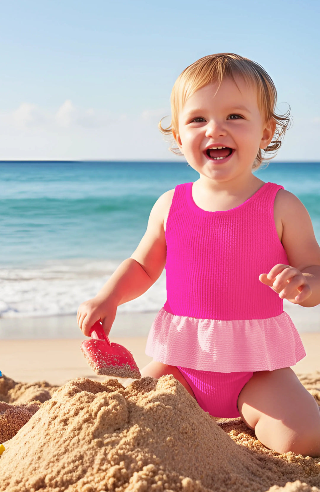 Dot Toddler Crinkle Peplum One Piece - Fuchsia