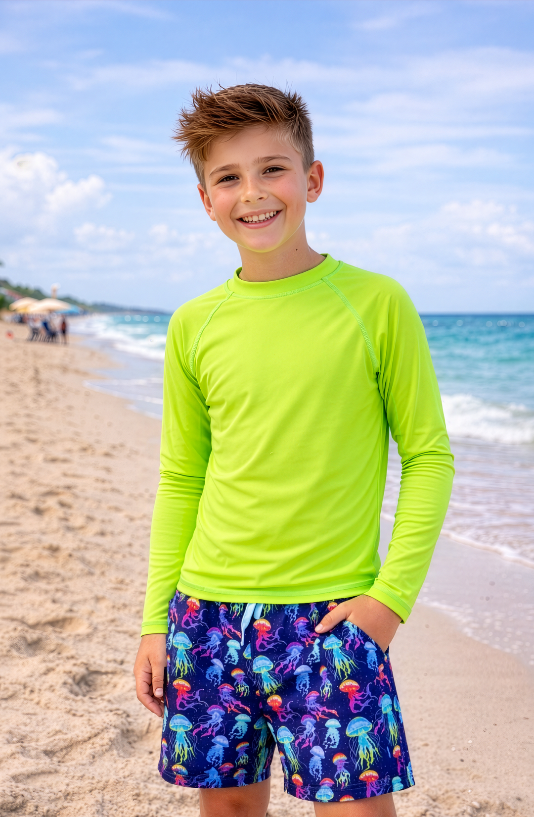 Dylan Boys Neon Jellyfish Print Board Shorts