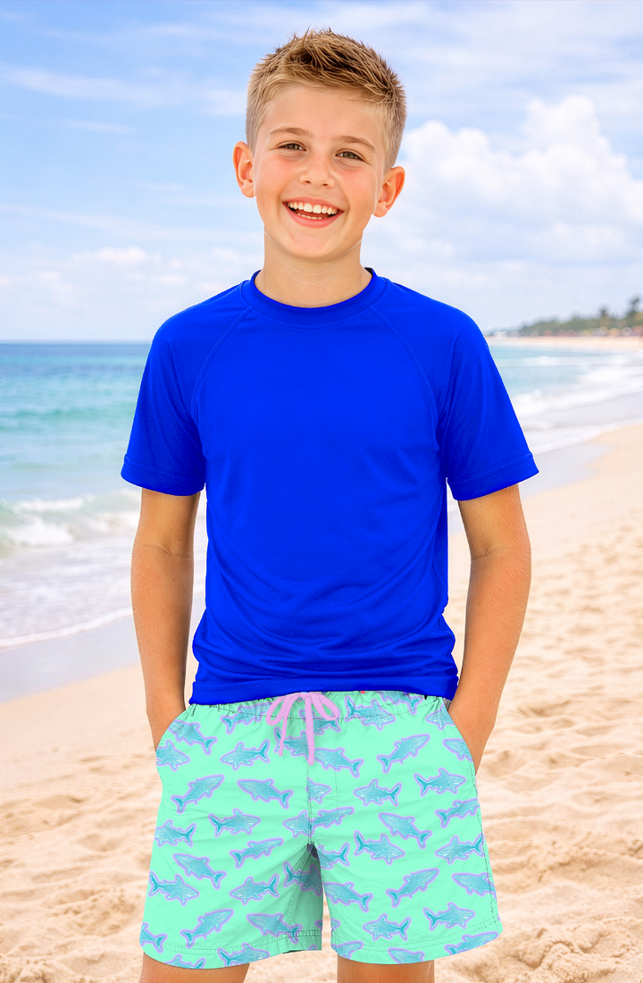 Dylan Boys Neon Sharks Print Board Shorts
