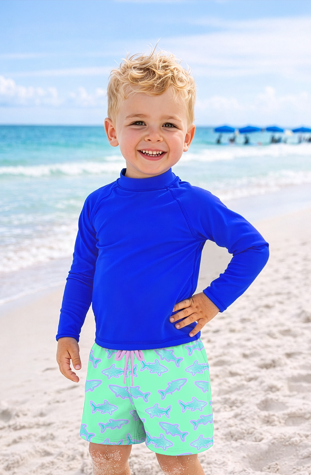 Dylan Boys Neon Sharks Print Board Shorts
