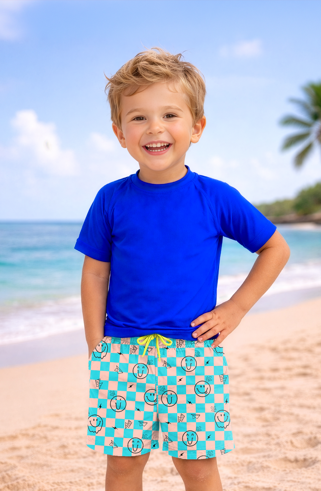 Dylan Boys Retro Smiley Print Board Shorts