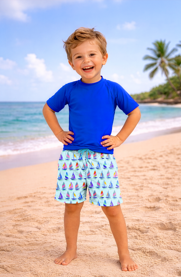 Dylan Boys Sailboat Print Board Shorts