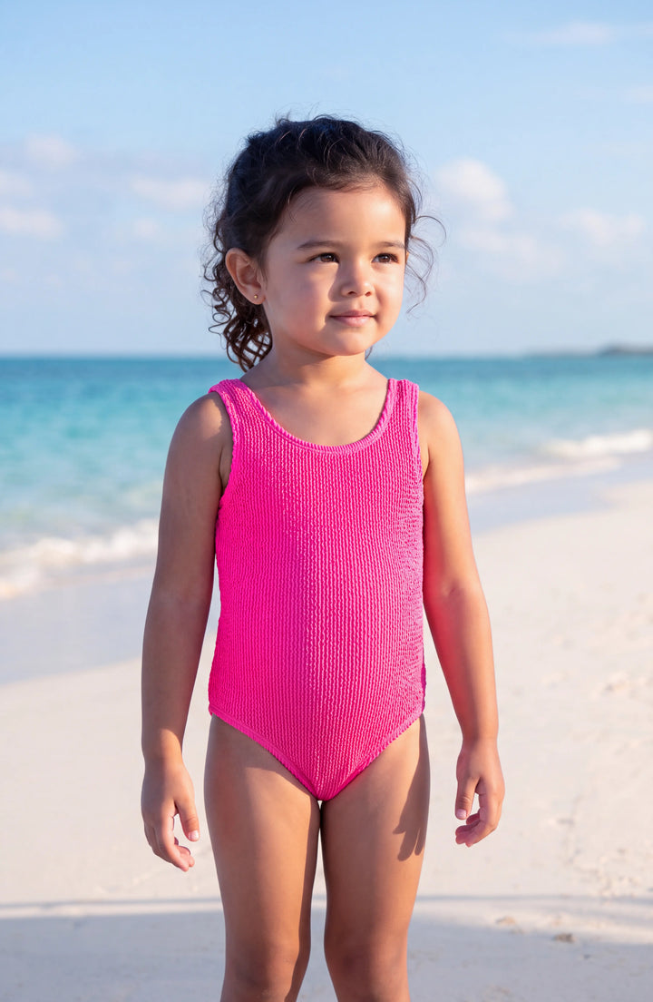 Girls Crinkle One Piece Swimsuit – Lipstick Pink