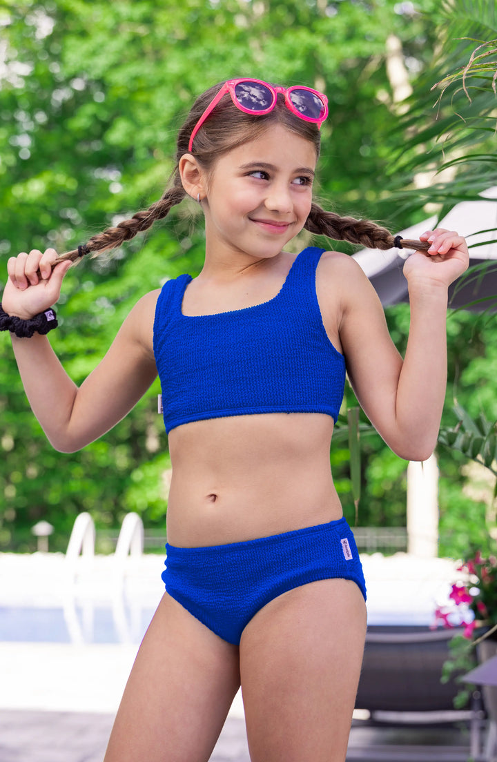 Fay Crinkle Tankini Two Piece Swimsuit - Blue