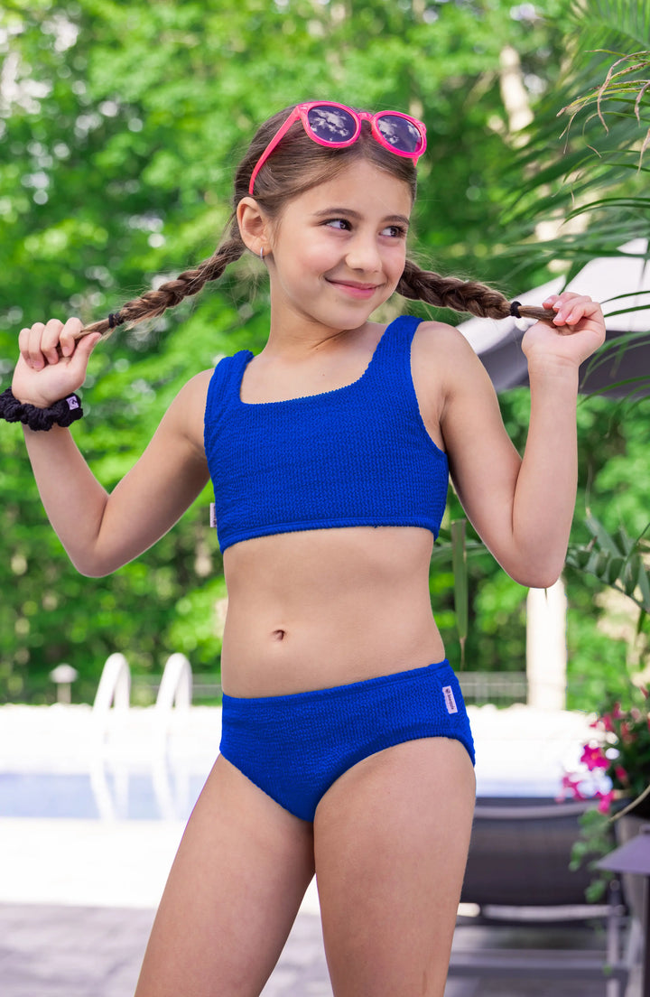 Fay Crinkle Tankini Two Piece Swimsuit - Blue