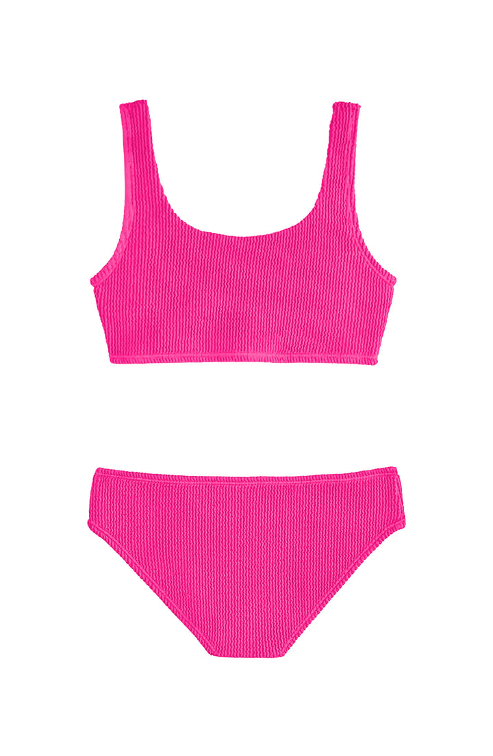 Fay Crinkle Tankini Two Piece Swimsuit - Fuchsia