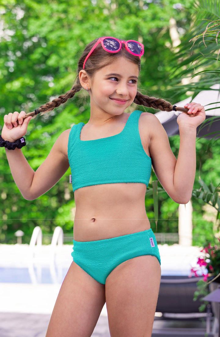 Fay Crinkle Tankini Two Piece Swimsuit - Turquoise