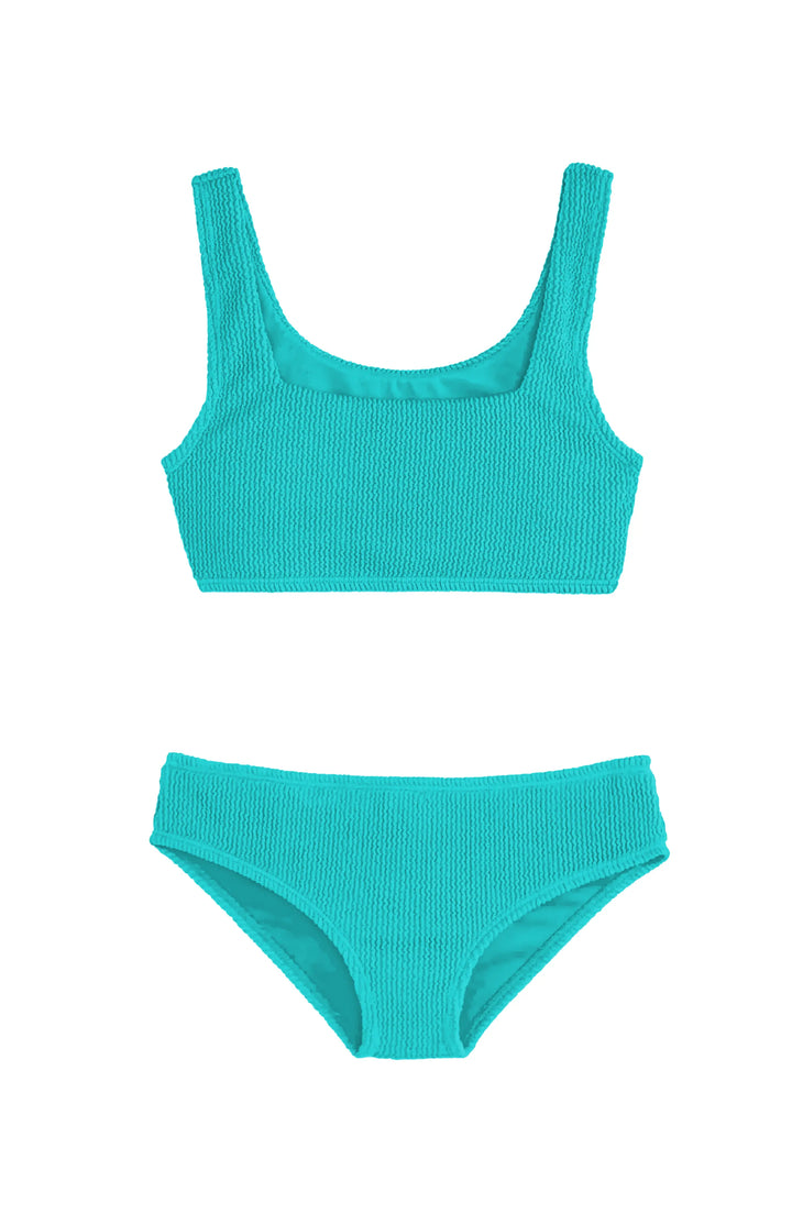 Fay Crinkle Tankini Two Piece Swimsuit - Turquoise