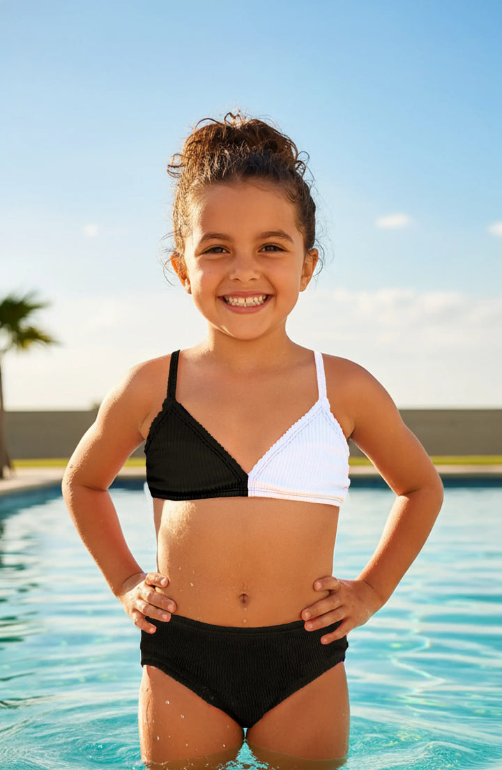 Fleur Crinkle Bikini Swimsuit - Black and White