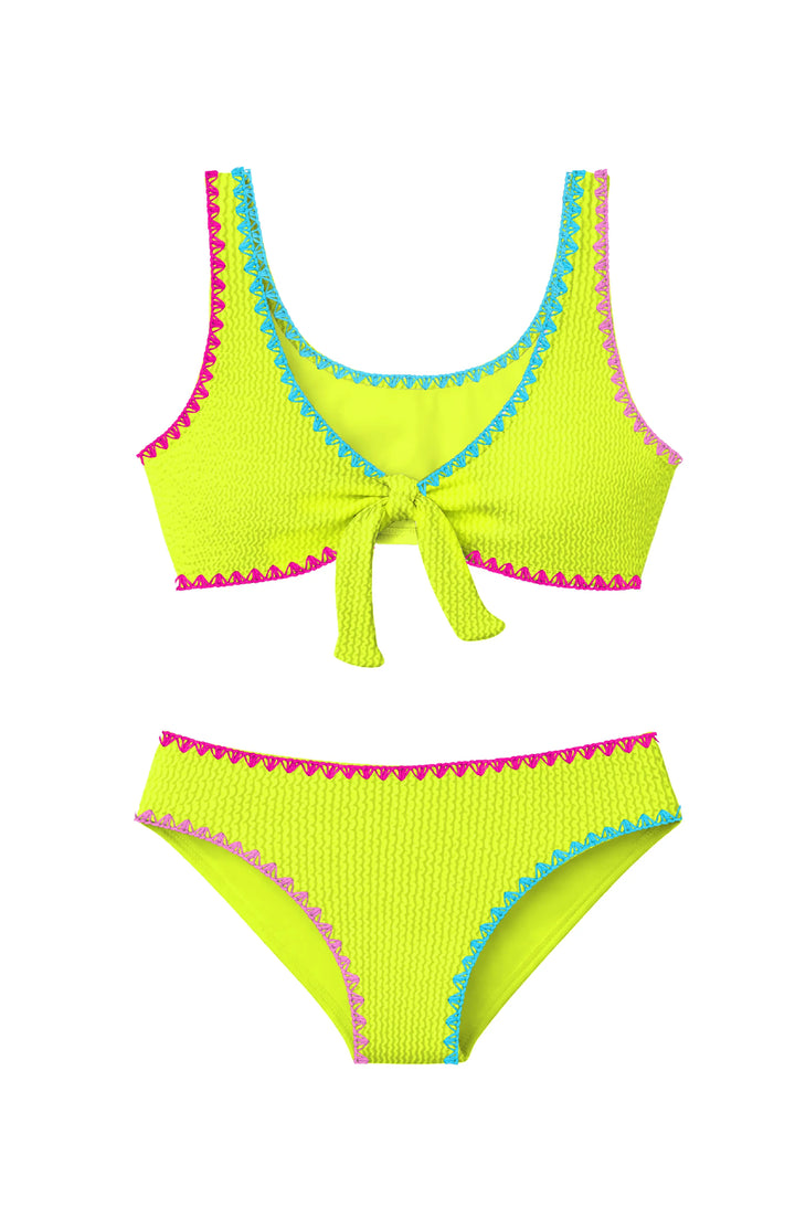 Izy Crinkle Tie Bikini with Embroidered Trim