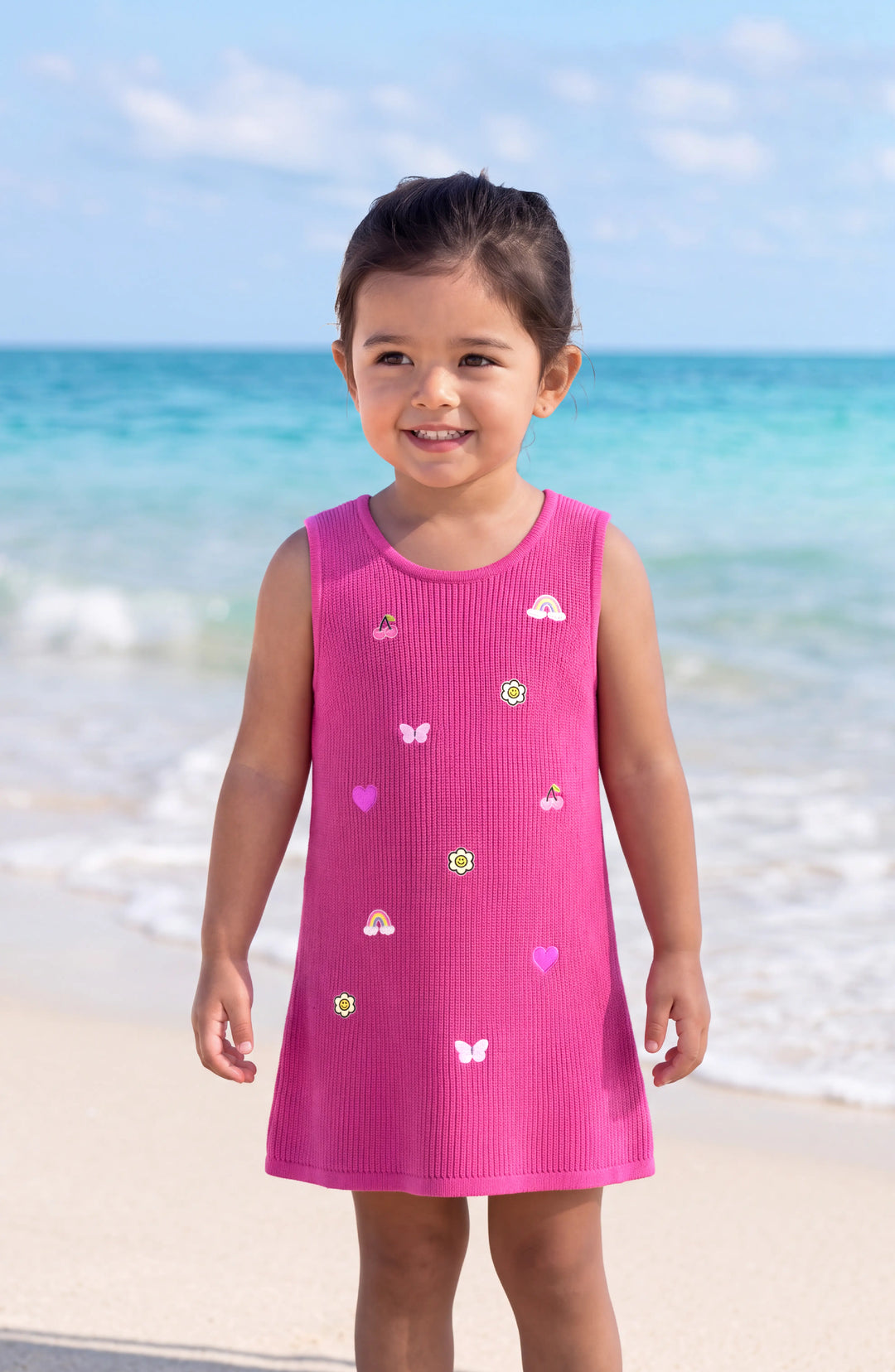 Jada Applique Knit Summer Shift Dress - Fuchsia