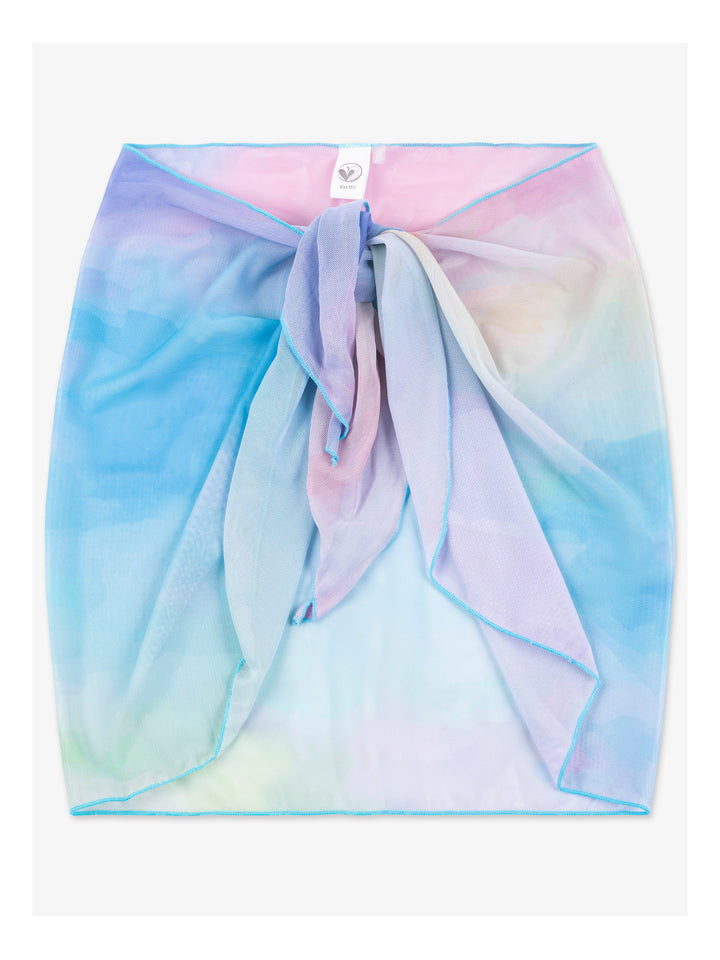 girls multicolor tie dye sarong mesh wrap skirt swim coverup