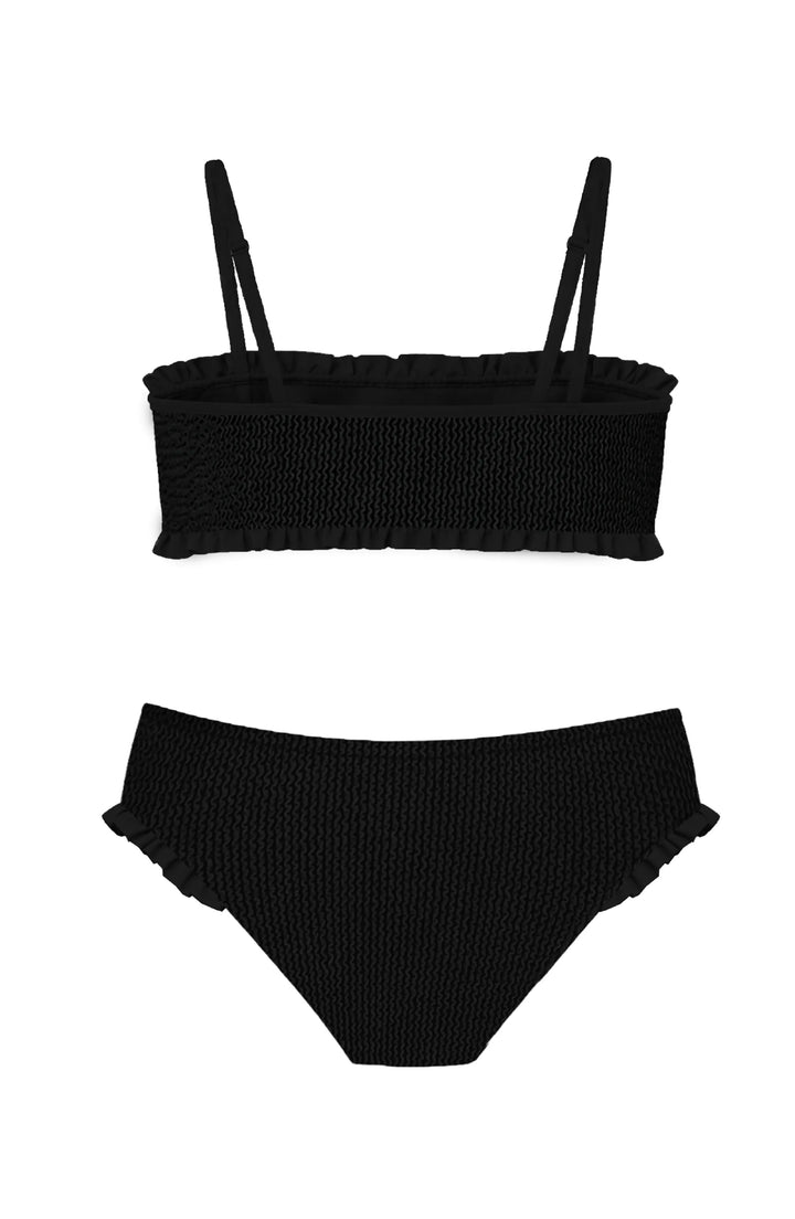 June Crinkle Ruffle Bandeau Two Piece Swimsuit - Black