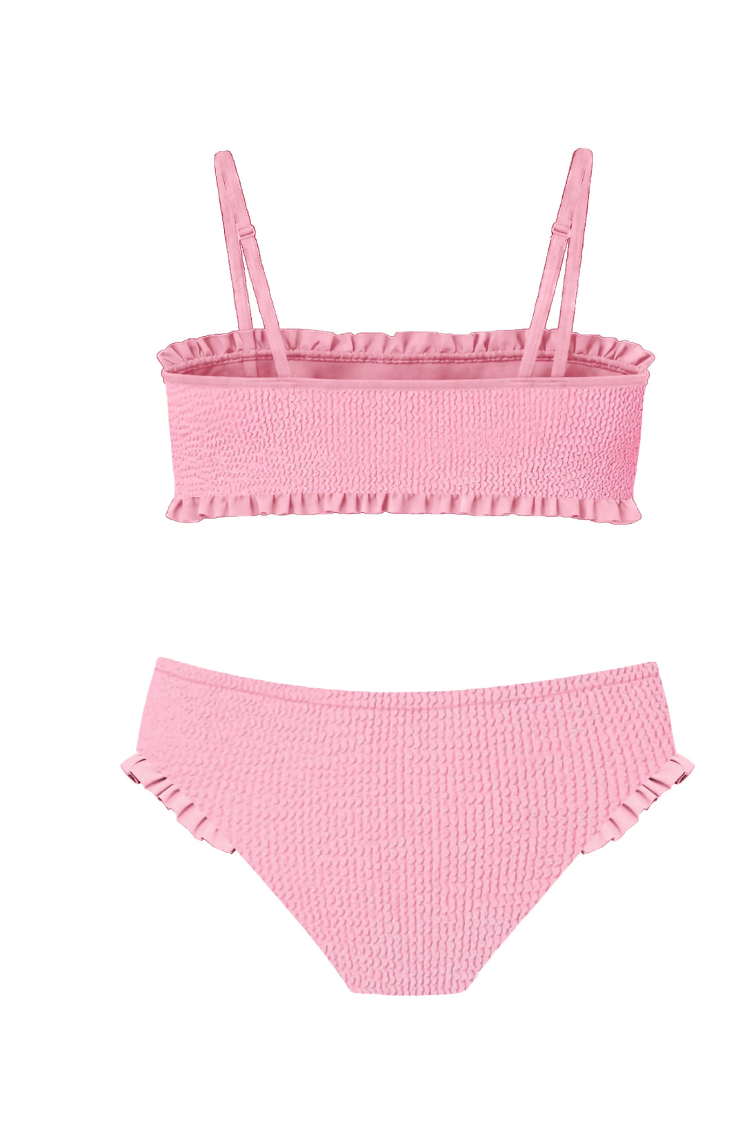 June Crinkle Ruffle Bandeau Two Piece Swimsuit - Candy Pink