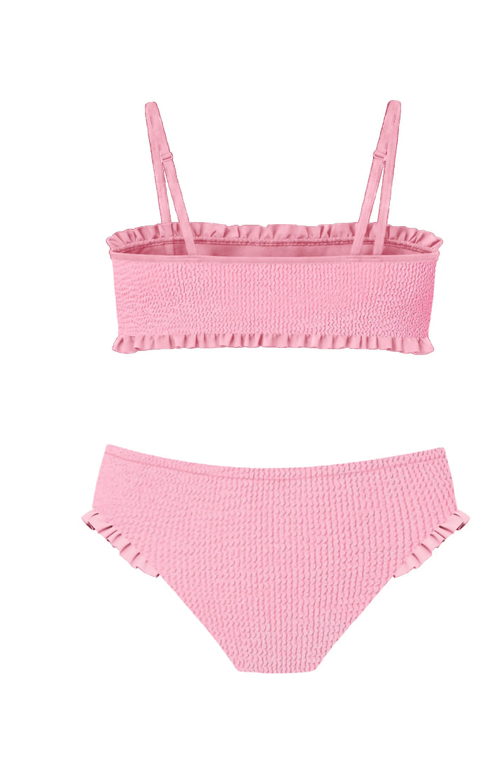 June Crinkle Ruffle Bandeau Two Piece Swimsuit - Candy Pink