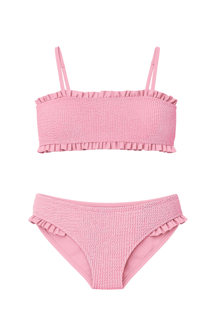 June Crinkle Ruffle Bandeau Two Piece Swimsuit - Candy Pink