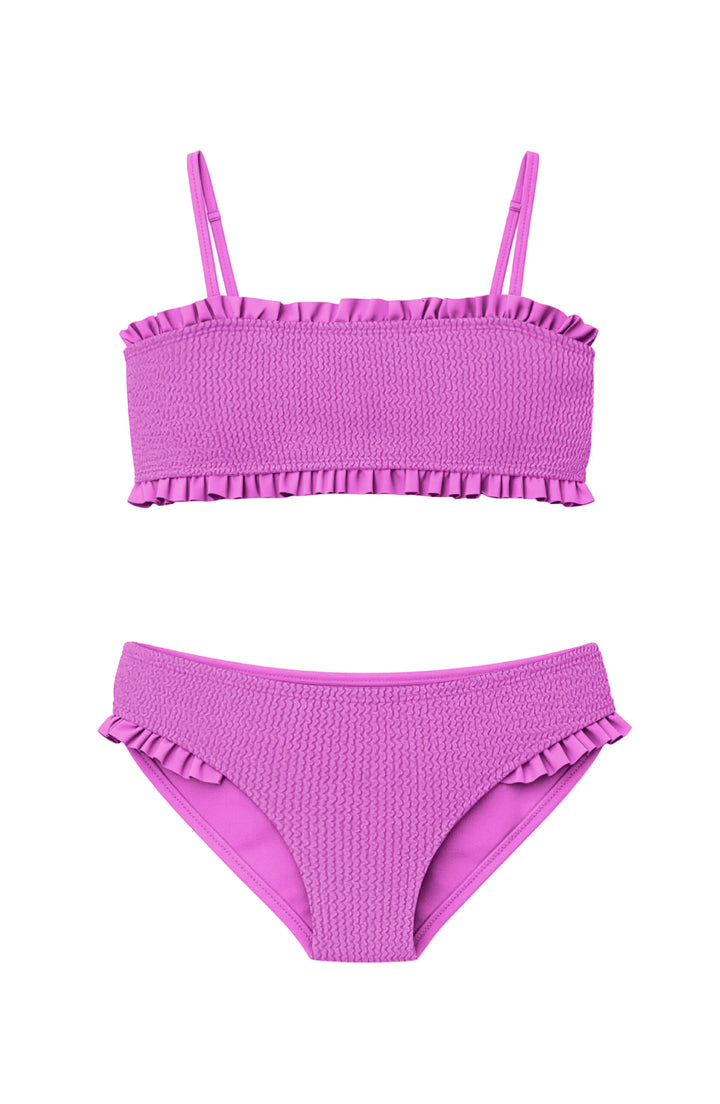 June Crinkle Ruffle Bandeau Two Piece Swimsuit - Orchid
