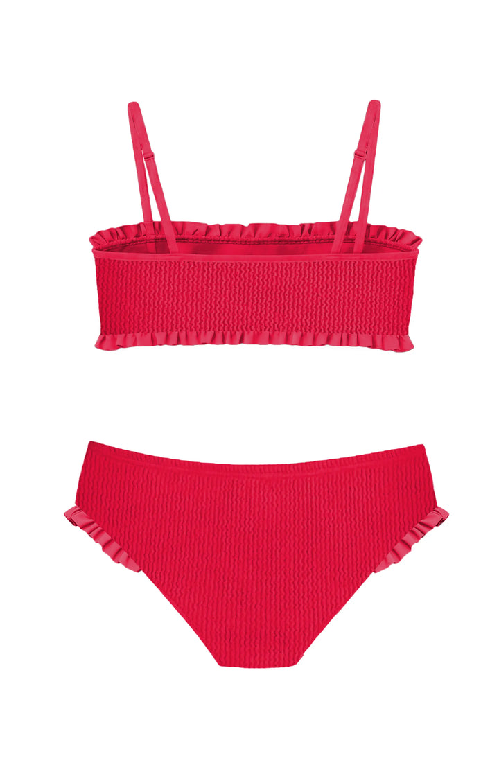 June Crinkle Ruffle Bandeau Two Piece Swimsuit - Red