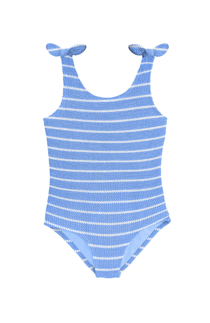 Kaya Crinkle Bow Tie One Piece - Blue Stripe