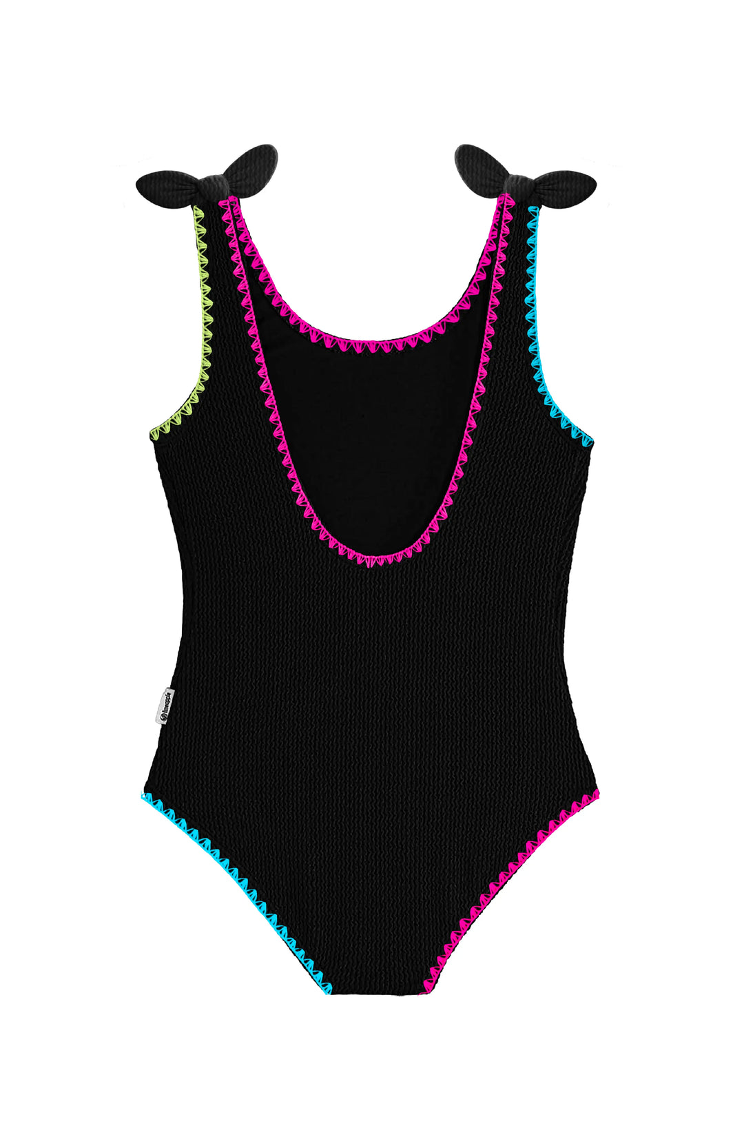 Kaya Crinkle Bow Tie One Piece - Embroidered Black