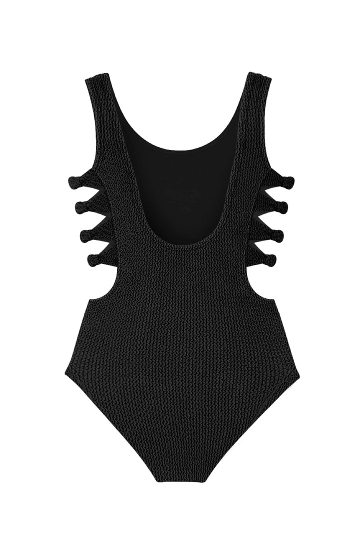 Layla Crinkle Bow Side Cutout One Piece Swimsuit - Black