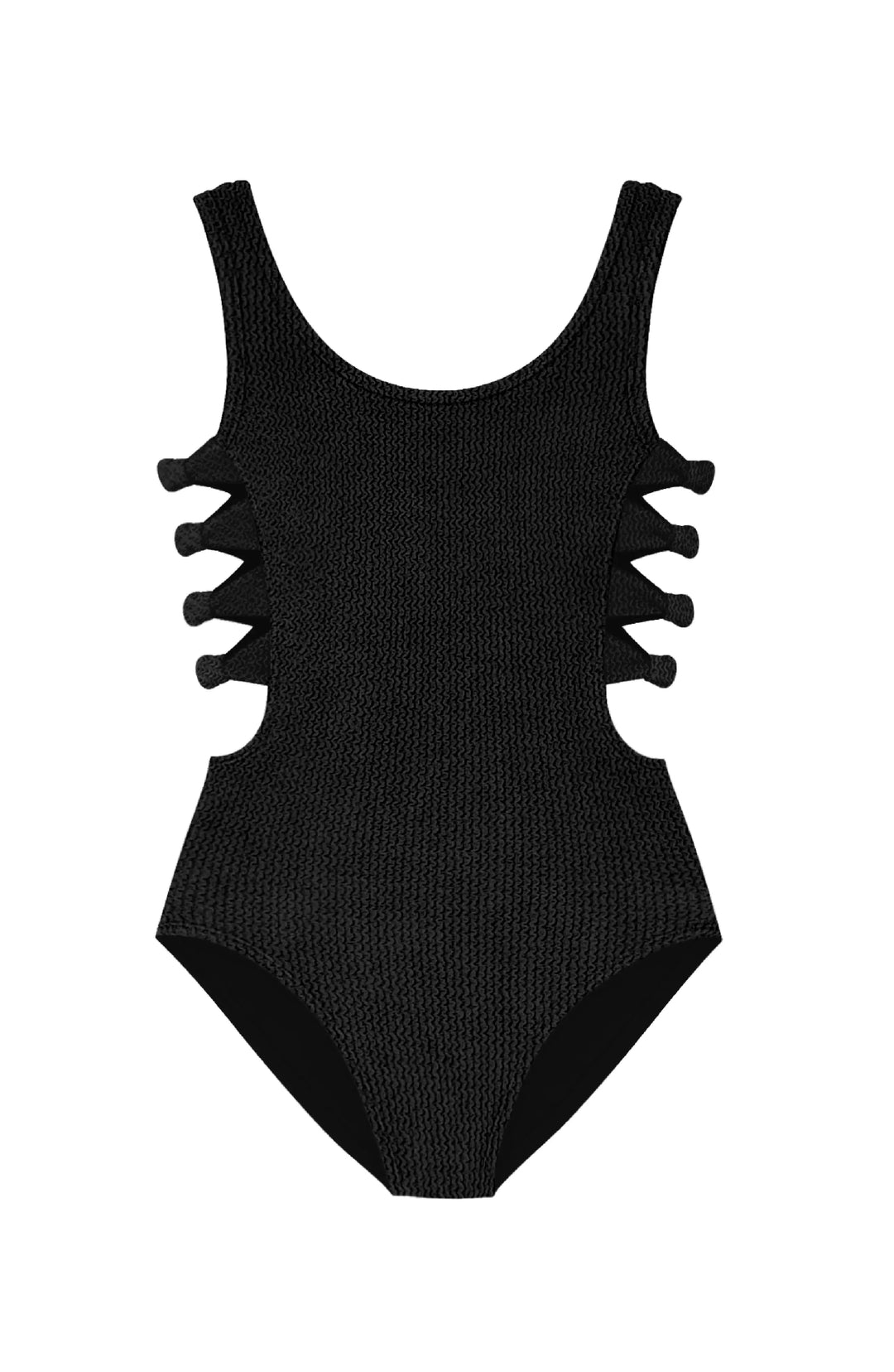 Layla Crinkle Bow Side Cutout One Piece Swimsuit - Black