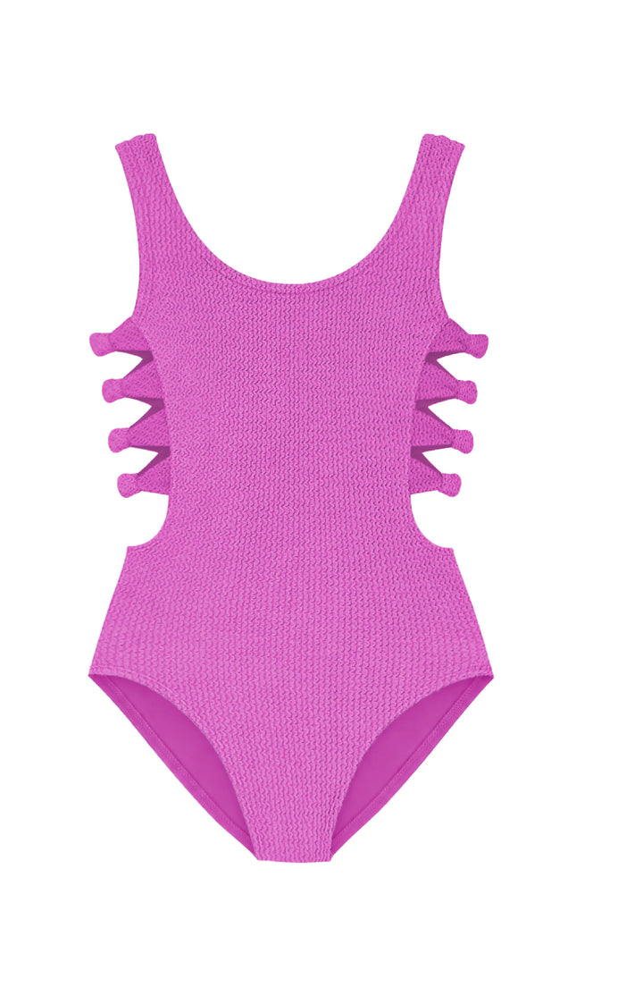 Layla Crinkle Bow Side Cutout One Piece Swimsuit - Orchid