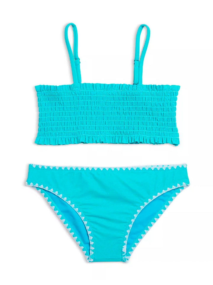 girls turquoise smocked bikini swimsuit