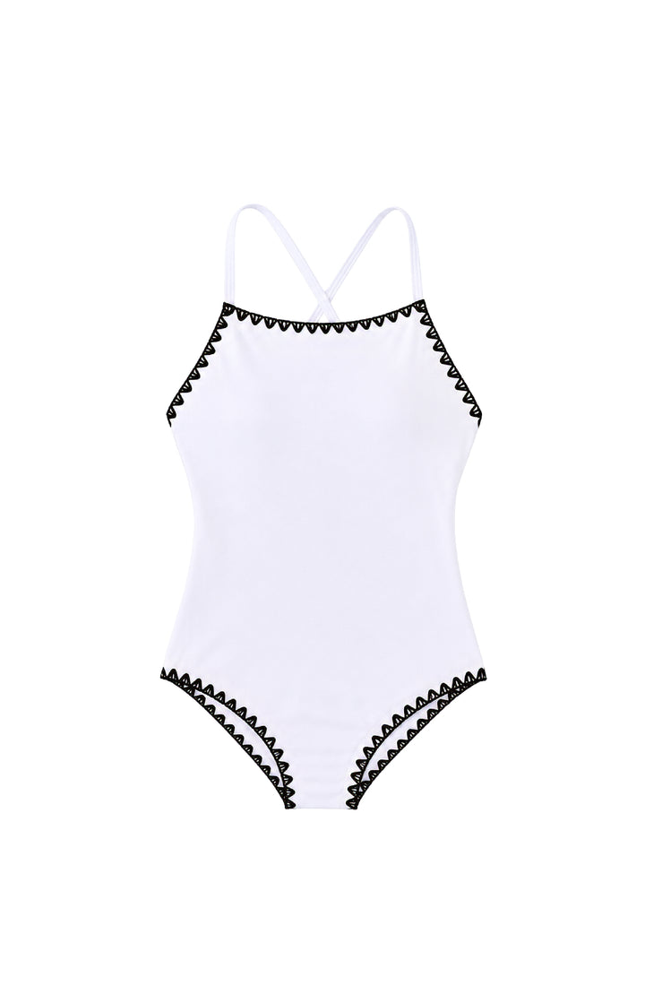 Leni Embroidered Trim One Piece Swimsuit - White