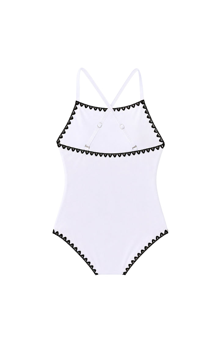 Leni Embroidered Trim One Piece Swimsuit - White