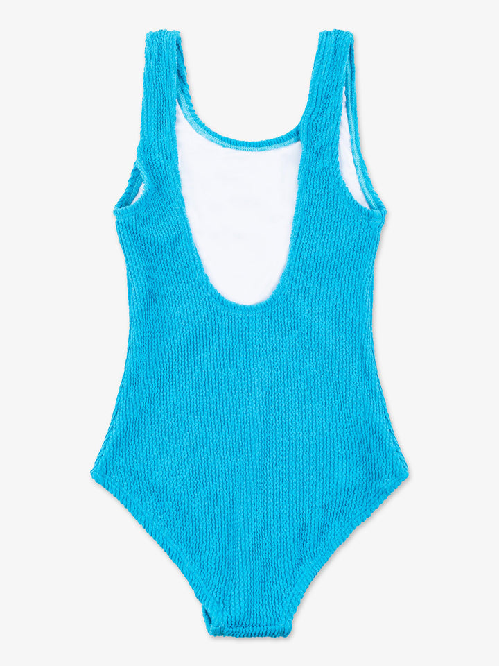 women blue crinkle one piece swimsuit