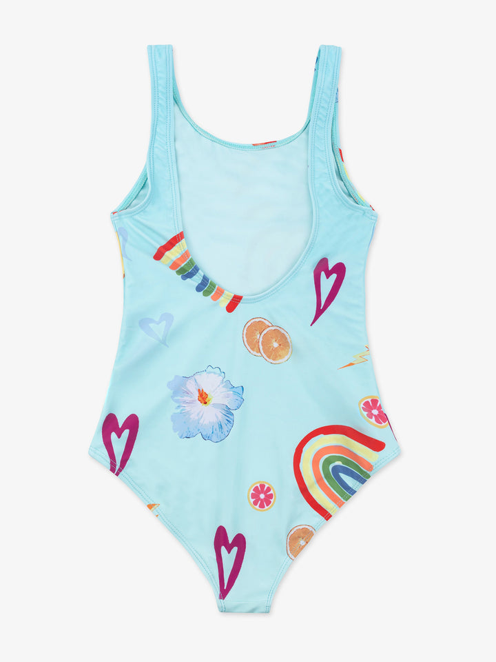 girls light blue one piece swimsuit
