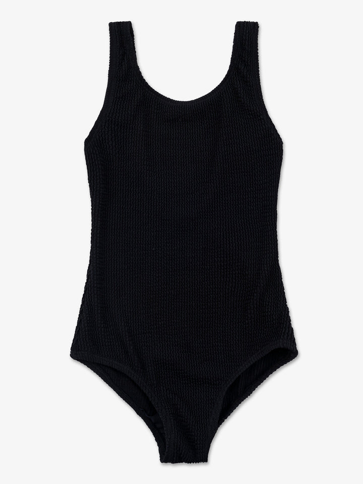 girls black crinkle one piece swimsuit